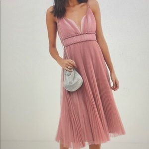 ASOS Tall pleated tulle midi dress with twist
